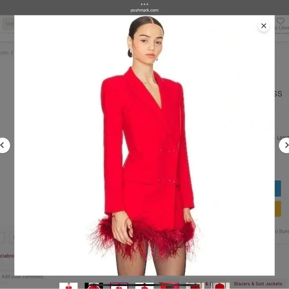 NBD Red Feather-Trim Blazer Dress – Size S (Runs Large) – NWTW - Picture 2 of 9